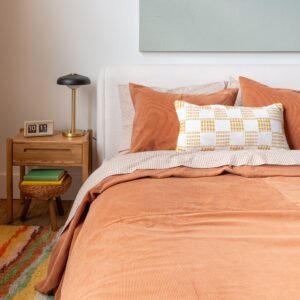 Open Patchwork Corduroy Duvet Cover::tawny::hover in zoom modal