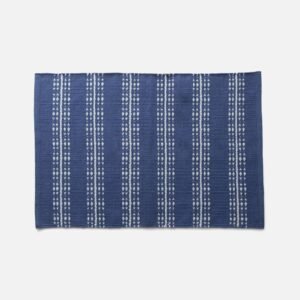Open Cotton Ticking Stripe Flatweave Rug::Royal Blue::Main in zoom modal