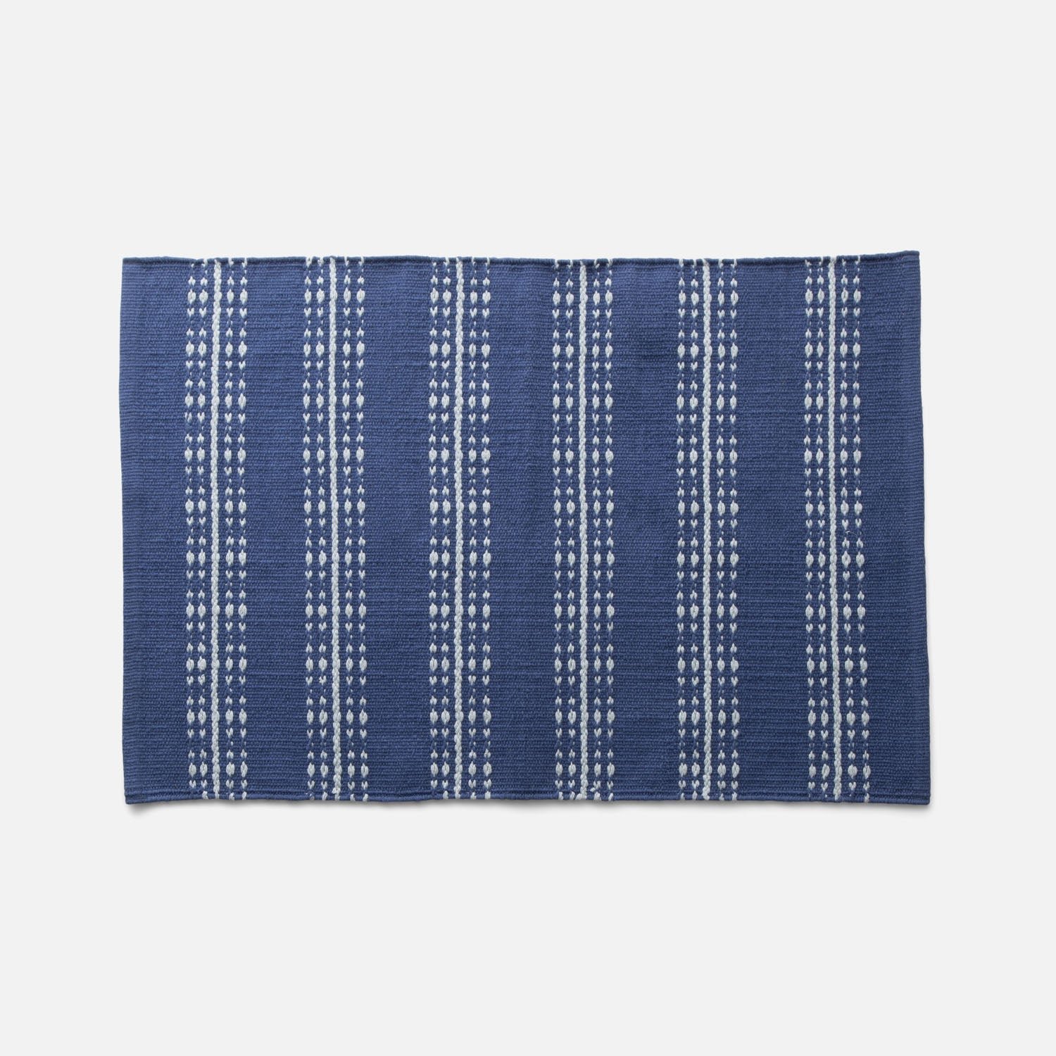 Open Cotton Ticking Stripe Flatweave Rug::Royal Blue::Main in zoom modal