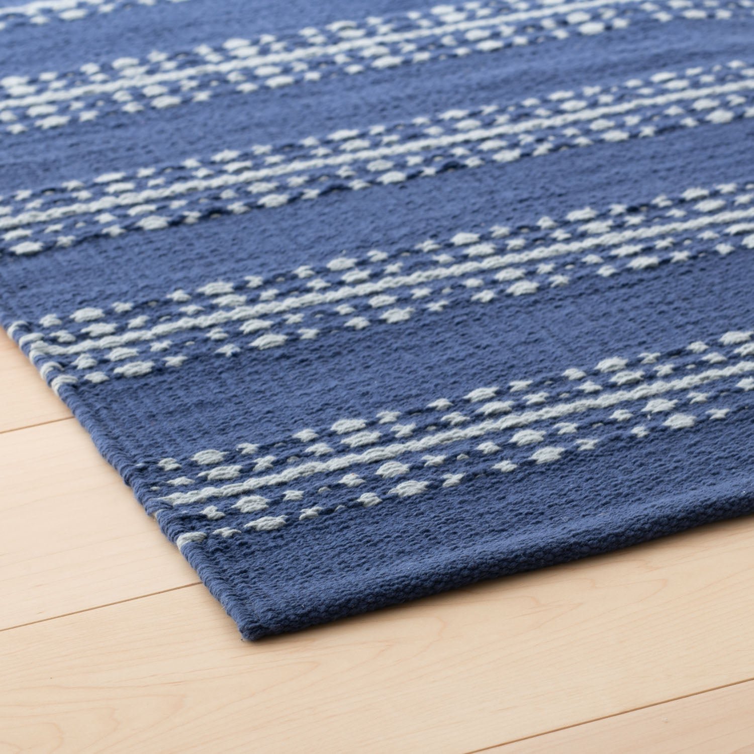 Open Cotton Ticking Stripe Flatweave Rug::Royal Blue::Hover in zoom modal