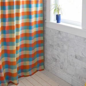 Open Woven Plaid Shower Curtain::persimmon::Hover in zoom modal